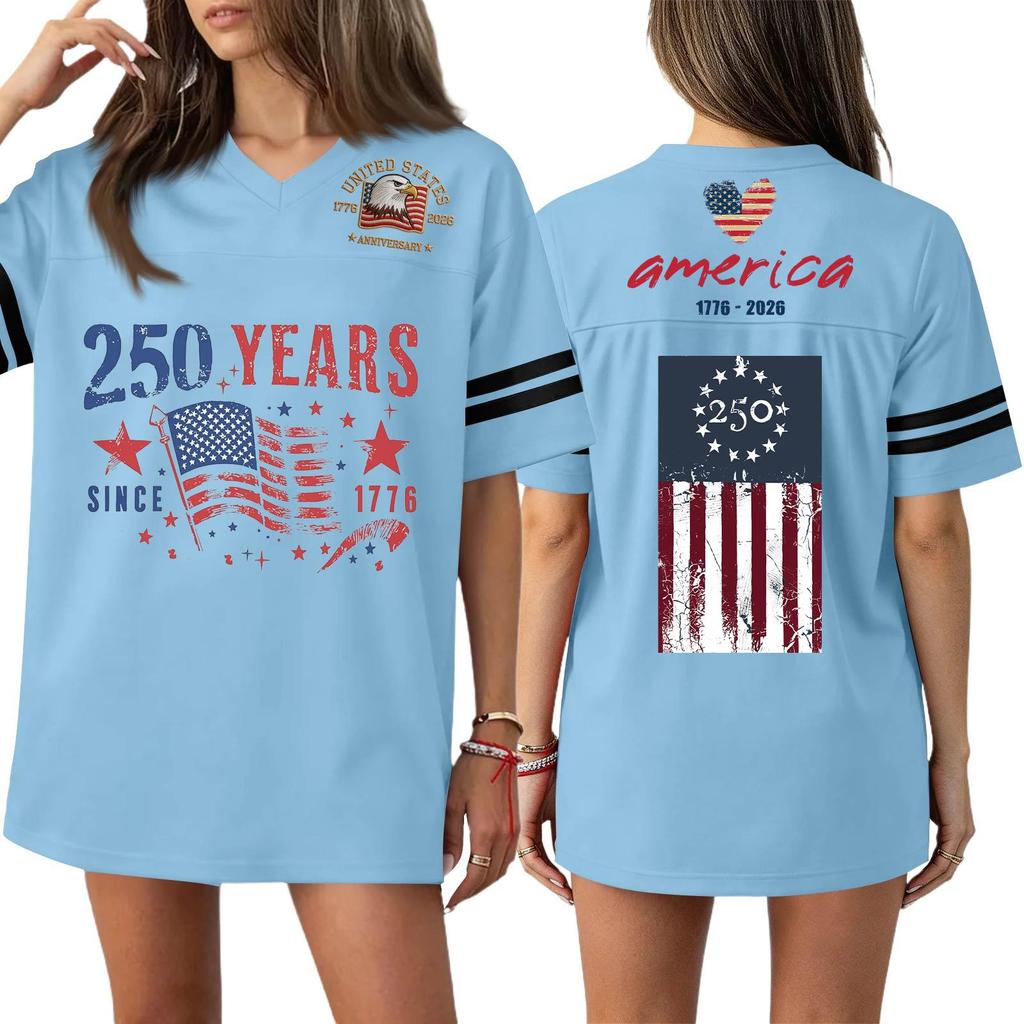 Women's Casual Fashion V-Neck Sports Independence Day Print Short Sleeve Sports T-Shirt Top