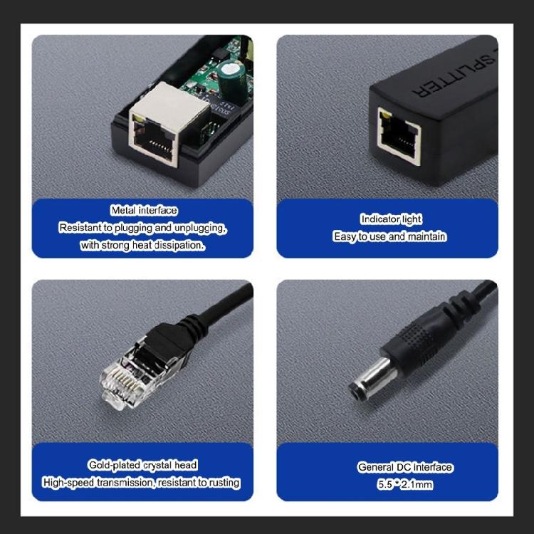 Industrial 48V To 12V 1.2A Power Over Ethernet Splitter Compactly Design POE Splitters for Surveillances Camera Systems