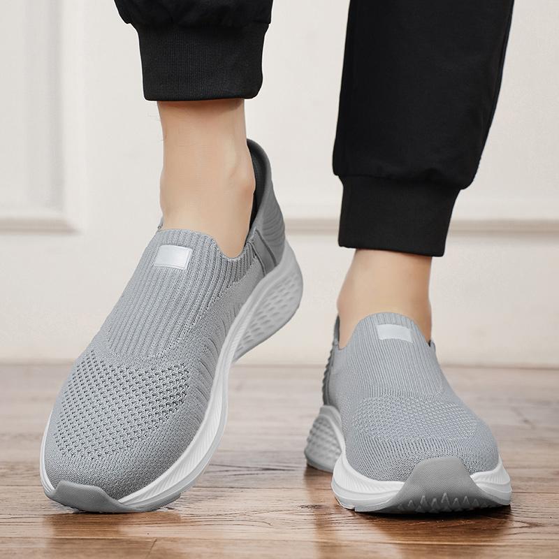 Men's shoes  new work sports leisure net shoes breathable thick soles with a slip-on flying knitting socks shoes