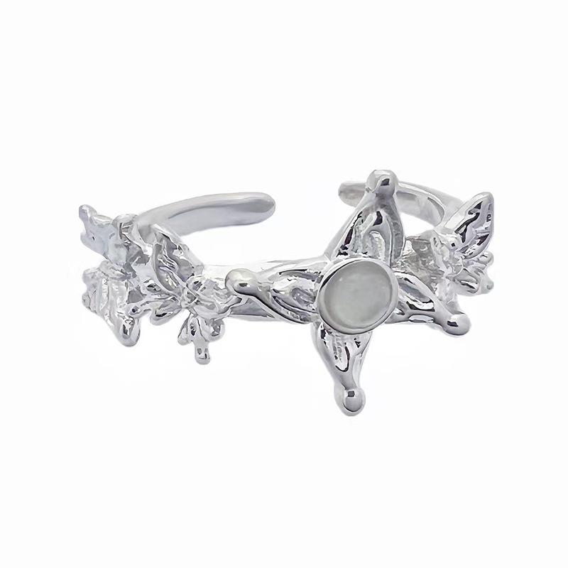 Folds Irregular Moonstone Butterfly Flowing Water Open Ring Hip Hop Tide Niche Design Street Personality Ring Woman