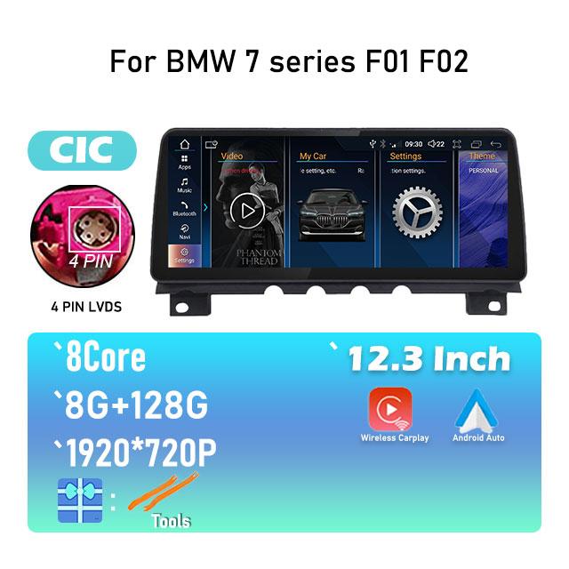 1920*720P Android 14 For BMW 7 Series F01 F02 CIC NBT System Wireless Carplay ID8 12.3 Inch Car Player Multimedia Navigation GPS