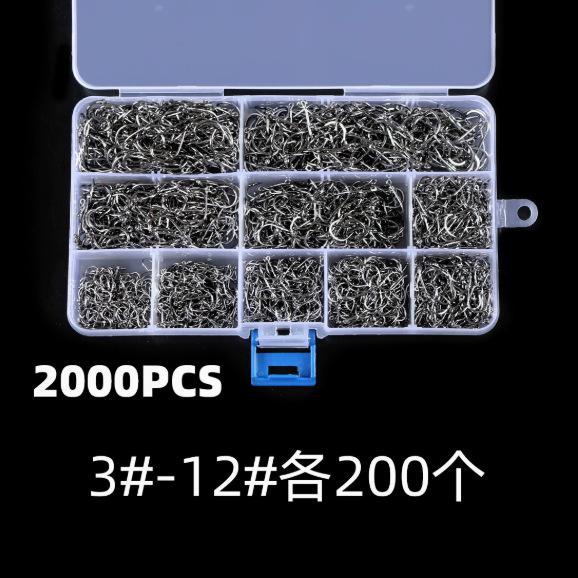 High Quality 1600PCS Premium Fishhooks 10 Sizes Carbon Steel Box With Fishing Hooks W/Portable Plastic Box