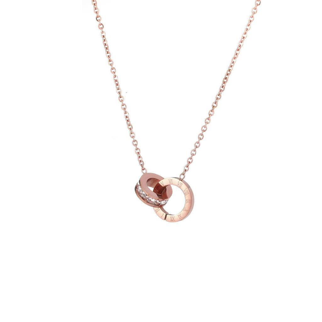 Trendy Japanese-Korean Roman Numeral Diamond Double Ring Necklace Women's Elegant Luxury Clavicle Chain Trio Set