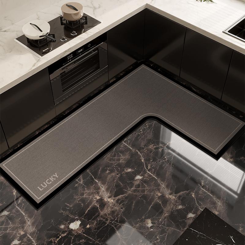 Pvc Kitchen Floor Mat Waterproof Non-Slip Vinyl Carpet L-Shaped Cat Pattern Plants Flowers Mats Home Decoration Rug Alfombra