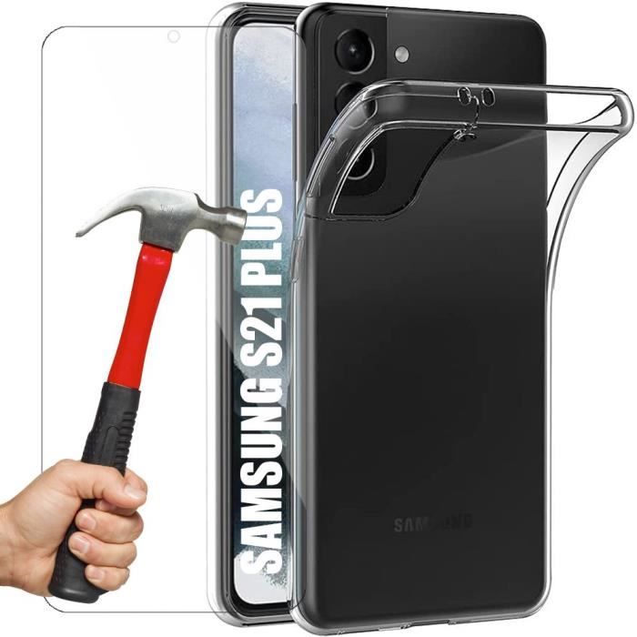 Coque - BOOLING - pour Samsung Galaxy S21 Plus - Coque souple transparente - 2 verres trempés - Anti-rayure