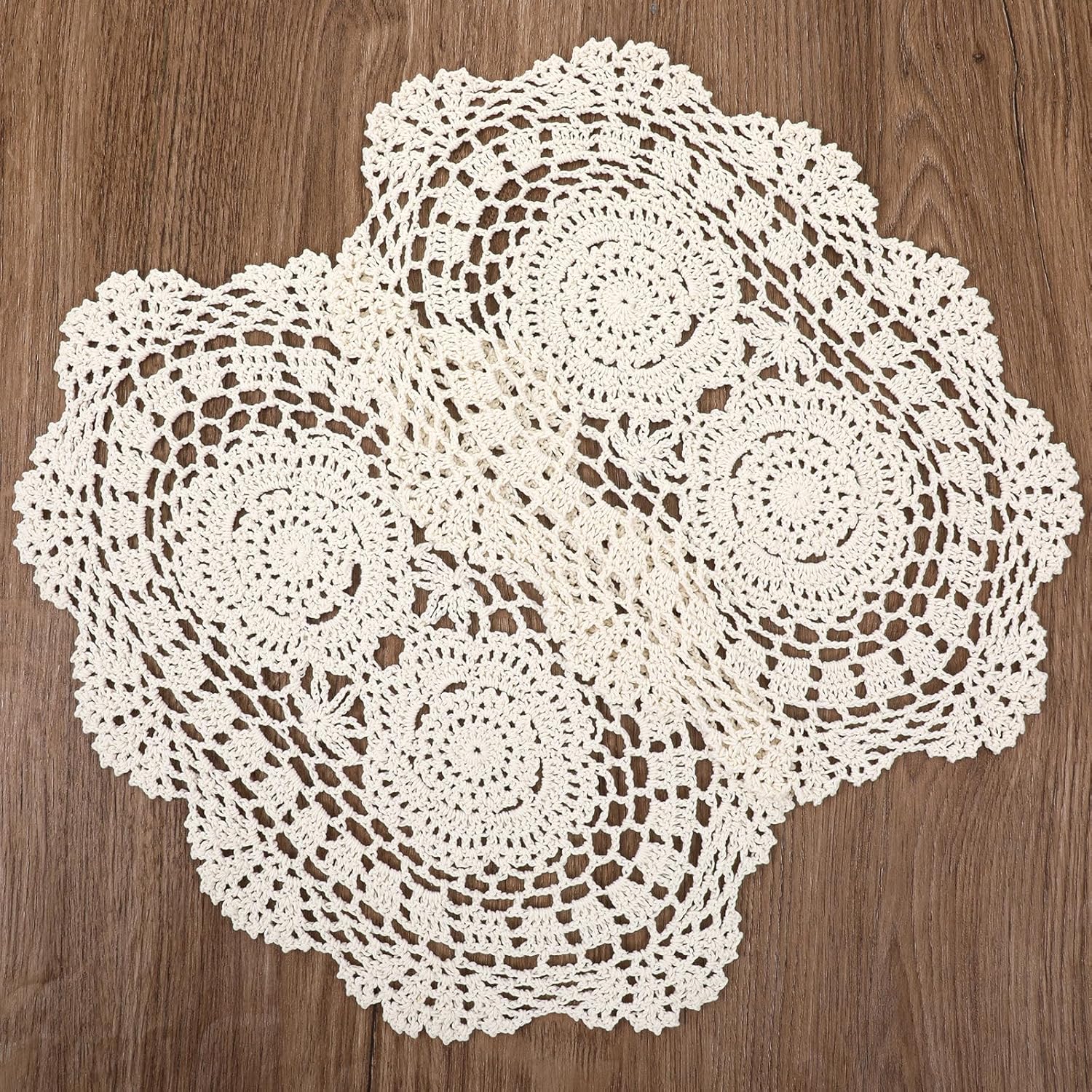 Handmade Crochet Lace Doilies, 2PCS Beige Oval Cotton Table Runner Placemats, Floral Cotton Table Scarf Knitted Coasters Placemats Furniture Cloth