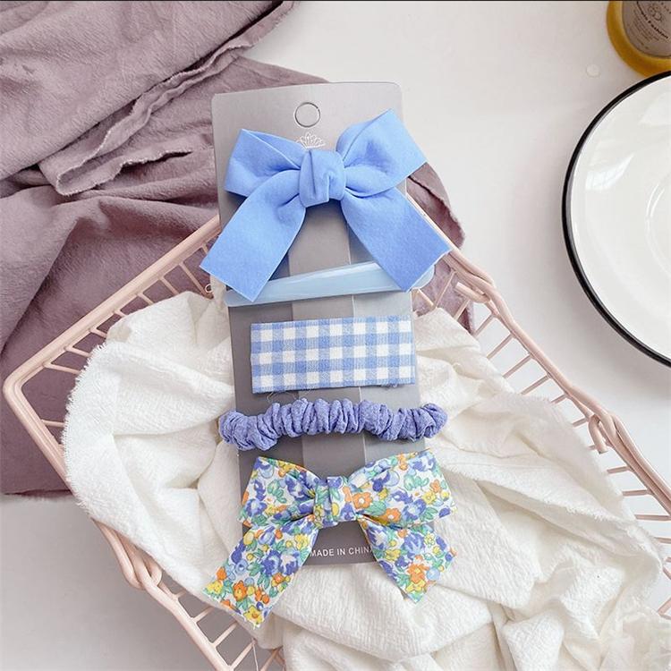 Floral Fabric Bow Hair Clip Set Girls Hair Clips Set Cute and Lovely Plain Color Hair Grips Set