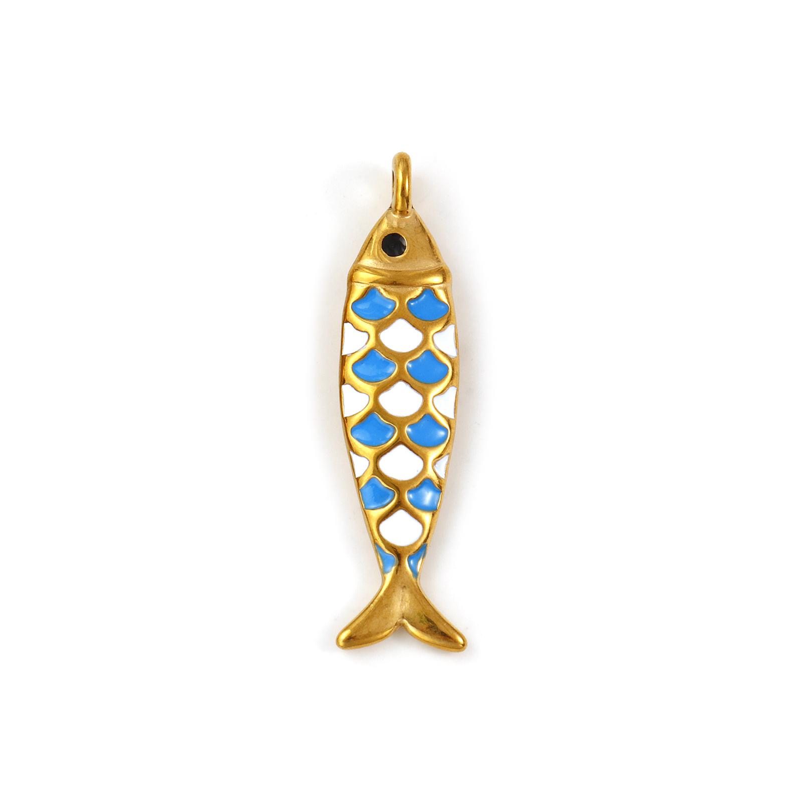 

2 PCS 304 Stainless Steel Ocean Jewelry Pendants 18K Gold Plated Enamel Fish Animal 3D Charms For Keychains Necklace 4.9cmx1.3cm синій