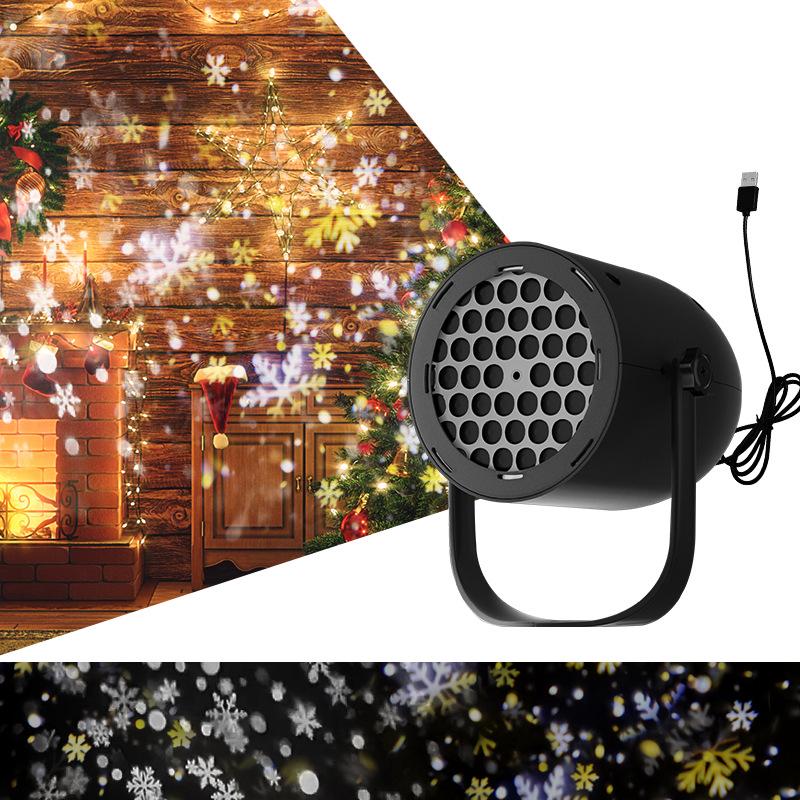 LED Snowflake Projector Lamp with Rotating USB Film Patterns - Christmas Atmosphere Decoration Light