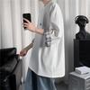 Men T-shirt Plaid Patchwork O-Neck 3/4 Sleeve Solid Color Streetwear Spring Summer Loose Tee Top Men Clothes