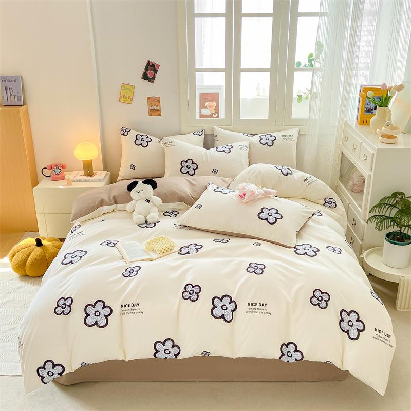 Class A Maternal And Infant Grade Cartoon Washed Cotton Four-Piece Set, Bed Sheet, Bed Hat, Student Dormitory 3Pcs Set, All-Season Bed