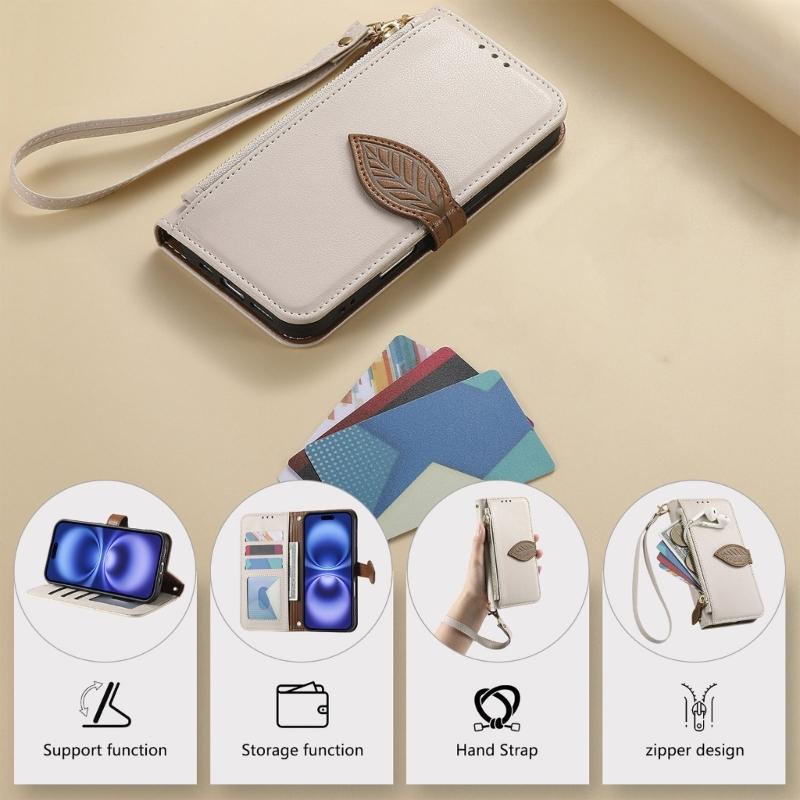 Protective Flip Phone Case With Detachable Wrist Strap Shockproof PU Leather Cover For Secure Carry And Easy Access