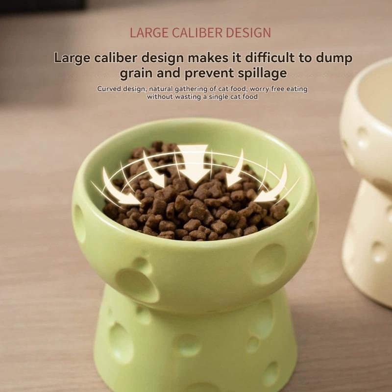 Cute Cheese Ceramic Elevated Pet Bowl Set 3Pcs, Cat Dog Food Water Bowl with Non-slip Mat