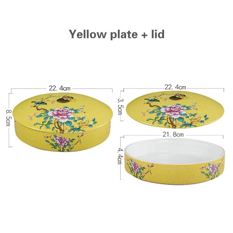 Cold Dish with Ceramic Artistic Conception Special Five Grid Cold Dish Creative Art Tableware Enamel Color Round Cover Bowl