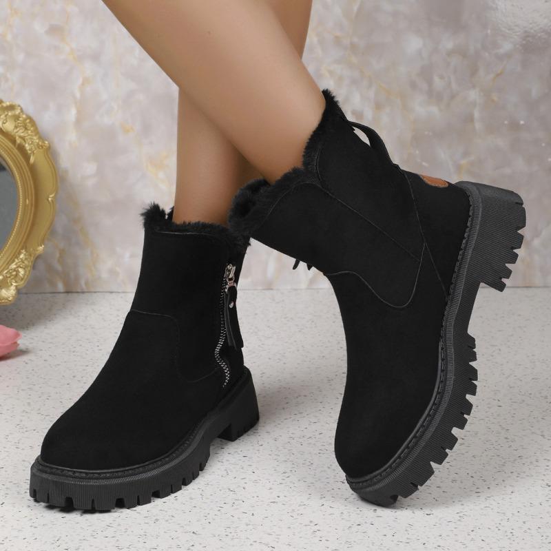 Large-sized,Fleece and Thickened Cotton Shoes for Women's 2025 Winter New Style Fashionable Round-toed Thick-soled Women's Boots