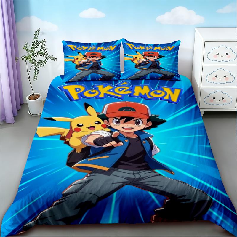 

Duvet Cover 3PC Custom Name Pokemon Cartoon Print Bedding Set 1 Duvet Cover 2 Pillowcases Adult and Children Bedding 135x200cm