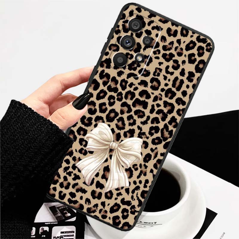 Luxurious leopard print pattern Phone Case For Samsung A73 A72 A71 A55 A54 A53 A52 A51 A13 A22 A16 A15 A12 A14 A26 A07 5G Black