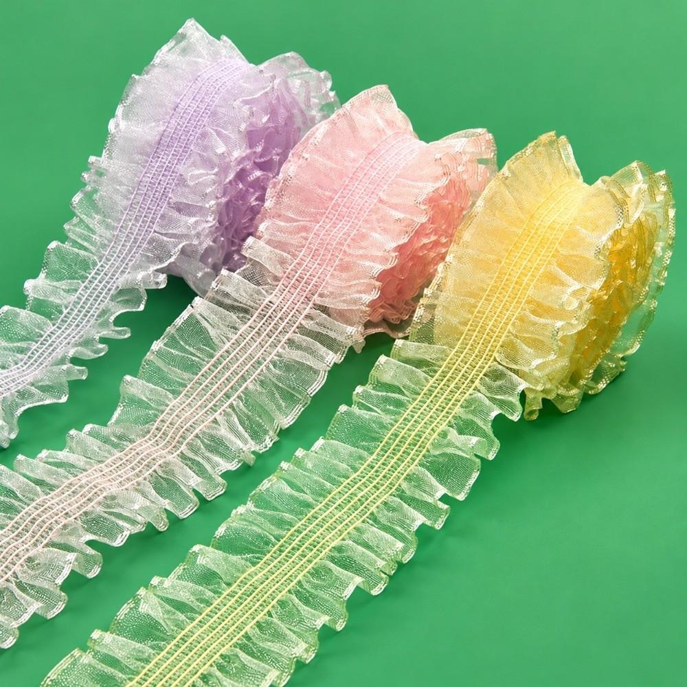 Colorful Elastic Lace Ribbon Polyester Stretch Lace Fabric New Ruffle Lace Trim  Clothing