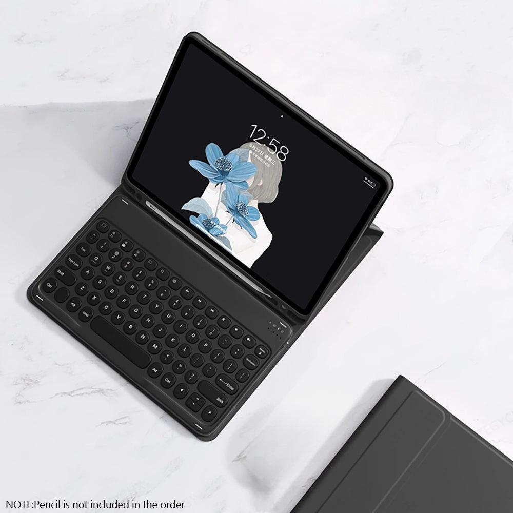 iPad 10.2 & Air 11 Round Cap Bluetooth Keyboard & Protective Case with Pen Slot Stand A16