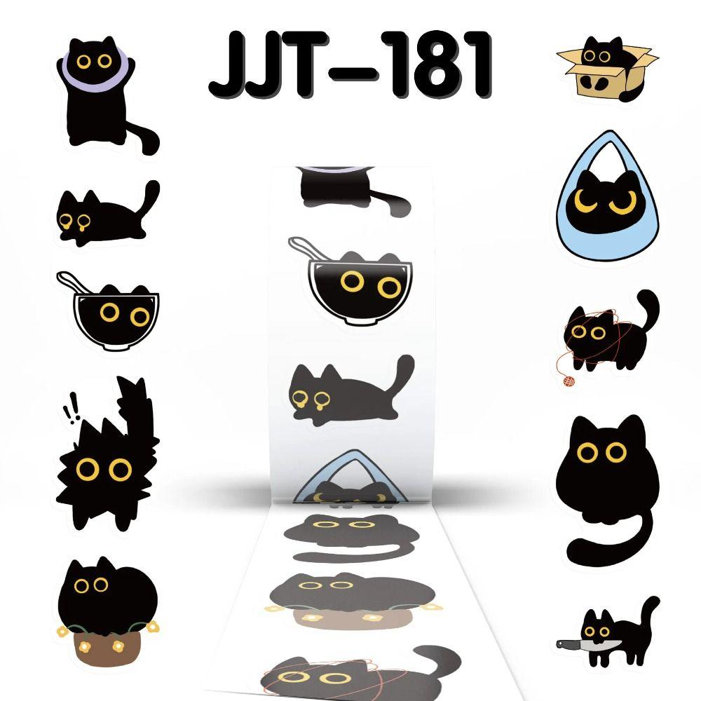 500Pcs/Roll Self-adhesive Cat Stickers Cartoon Graffiti Stickers Black Cat Stickers  Stationery
