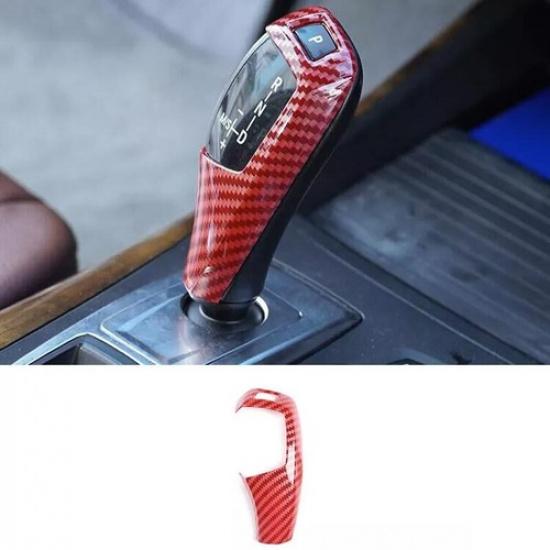 Fit For BMW 5 Series Red Central Console Gear Shift Knob Trim Carbon Fiber 04-10