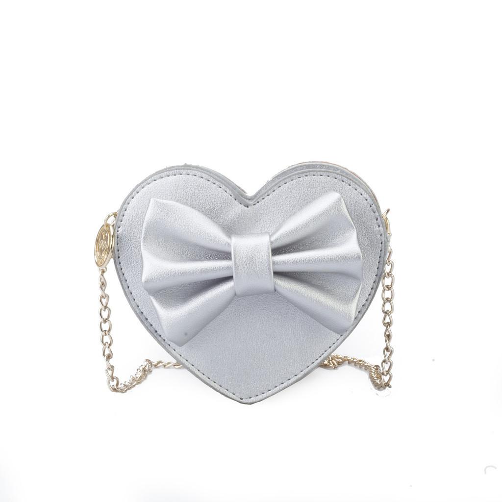 Fashionable Cute Mini Pu Shoulder Bag For Girls With Heart And Bowknot Elements