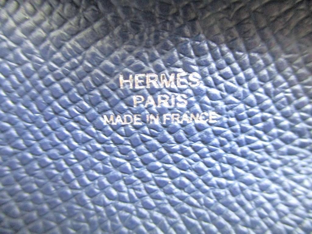 Authentic HERMES Blue navy Tourillon Leather Coin Purse Bastia #b168  Open box