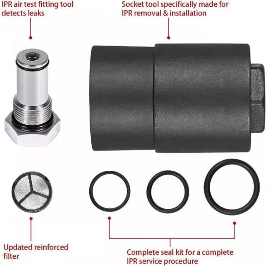 6.0 IPR Valve Socket & Oil Rail Adapters Kit & 6.0 High Pressure Oil Pump IPR Valve Air Test Fitting Tool with Seal Kit, Fits for Ford 6.0L