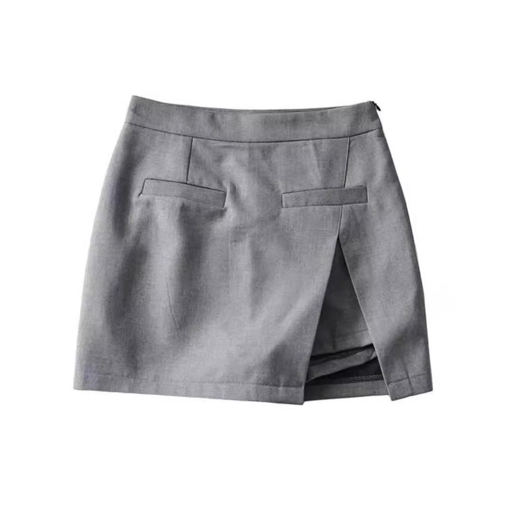 Summer 2024 High-Waist A-Line Midi Skirt with Slit - Women's Slimming, Anti-Exposure Bodycon Design