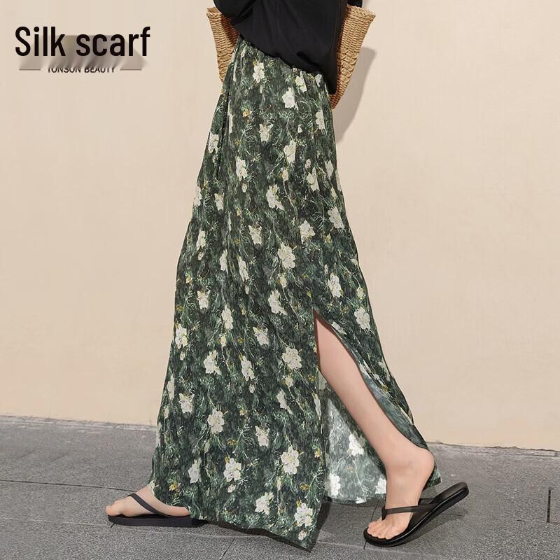 Women s Retro Floral Print Split Maxi Skirt L