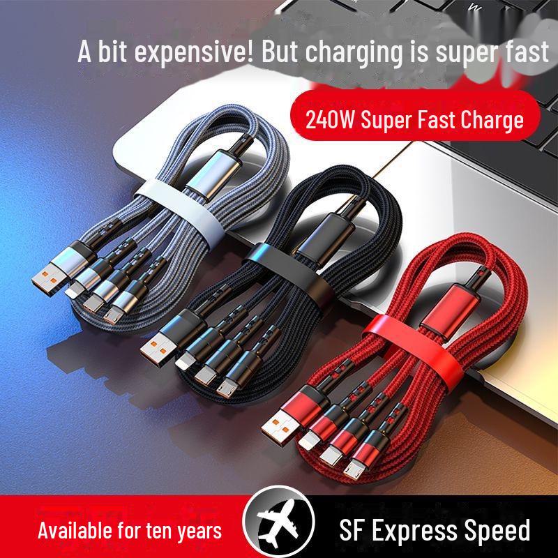 200W Superrychlý nabíjecí kabel tři v jednom pro Apple 15, Huawei, OPPO, Honor