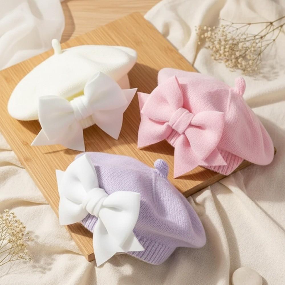Bébé Doux Grande Fleur Beret Tricoté Chapeau Chaud Mignon Enfants Bonnet Casquette Quotidien