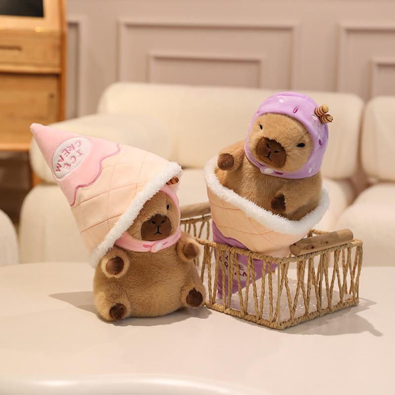 Ice Strawberry Cream Capybara Cute Cartoon Plush Doll Toy Bedroom Decoration