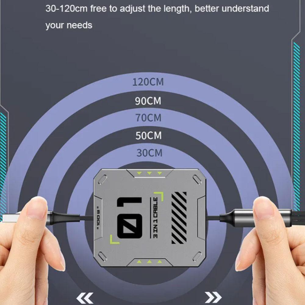 3 In 1 Multi Retractable USB Phone 60w Fast Charging and Data Cable for Lightning/Android/Type-C Devices