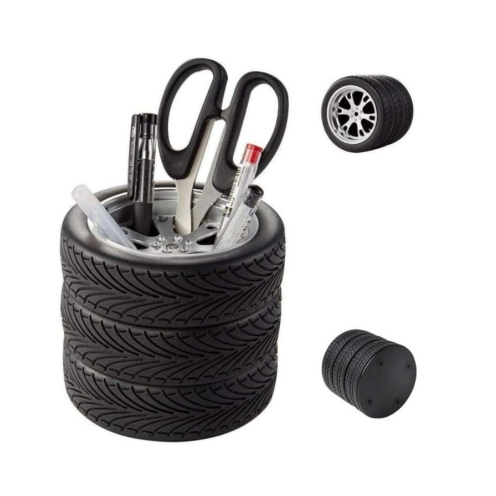 

Black Creative Tire-Shaped Pen Holder Plastic Funny Pencil Holder Desk Organize