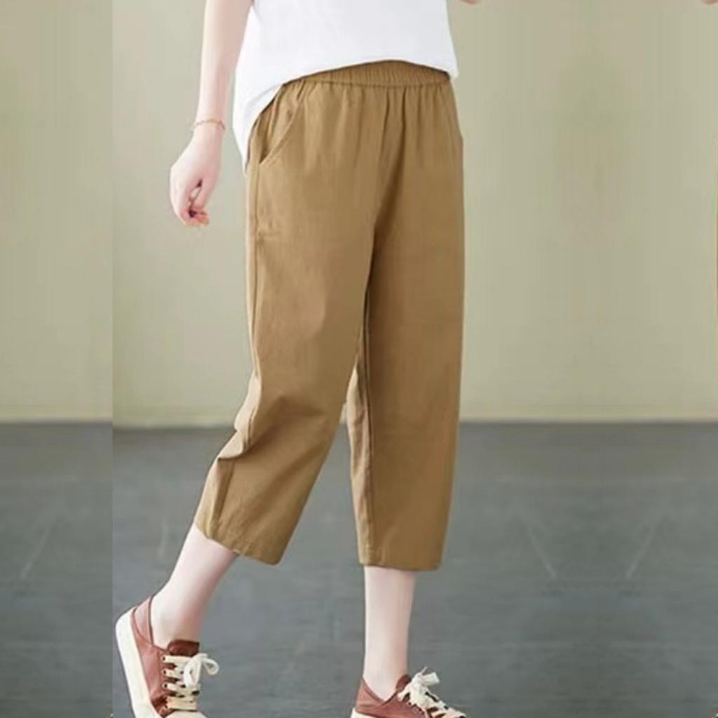 Damen Mode Lässig Locker Farbe Dünn Baumwolle Leinen Hohe Taille 7/10 Hosen