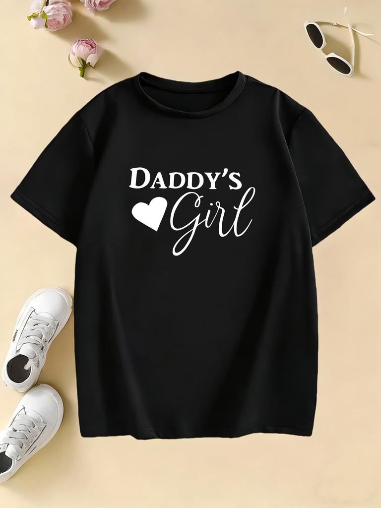 Daddys Girl with Heart Design Printed T Shirts Fashion Kids Childrens Tshirt Boys Girls Summer Spring Casual Top Tee Shirt