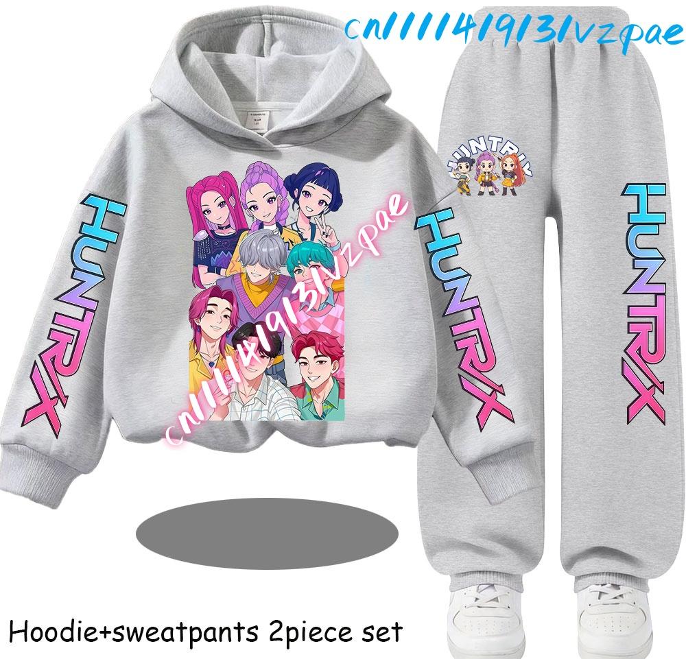 Kp-op Kids New Fashion Cartoon Print 2pcs Hoodie+Pants Sportsuits Casual Outfits Clothes for 2-13 Years Boys Girls