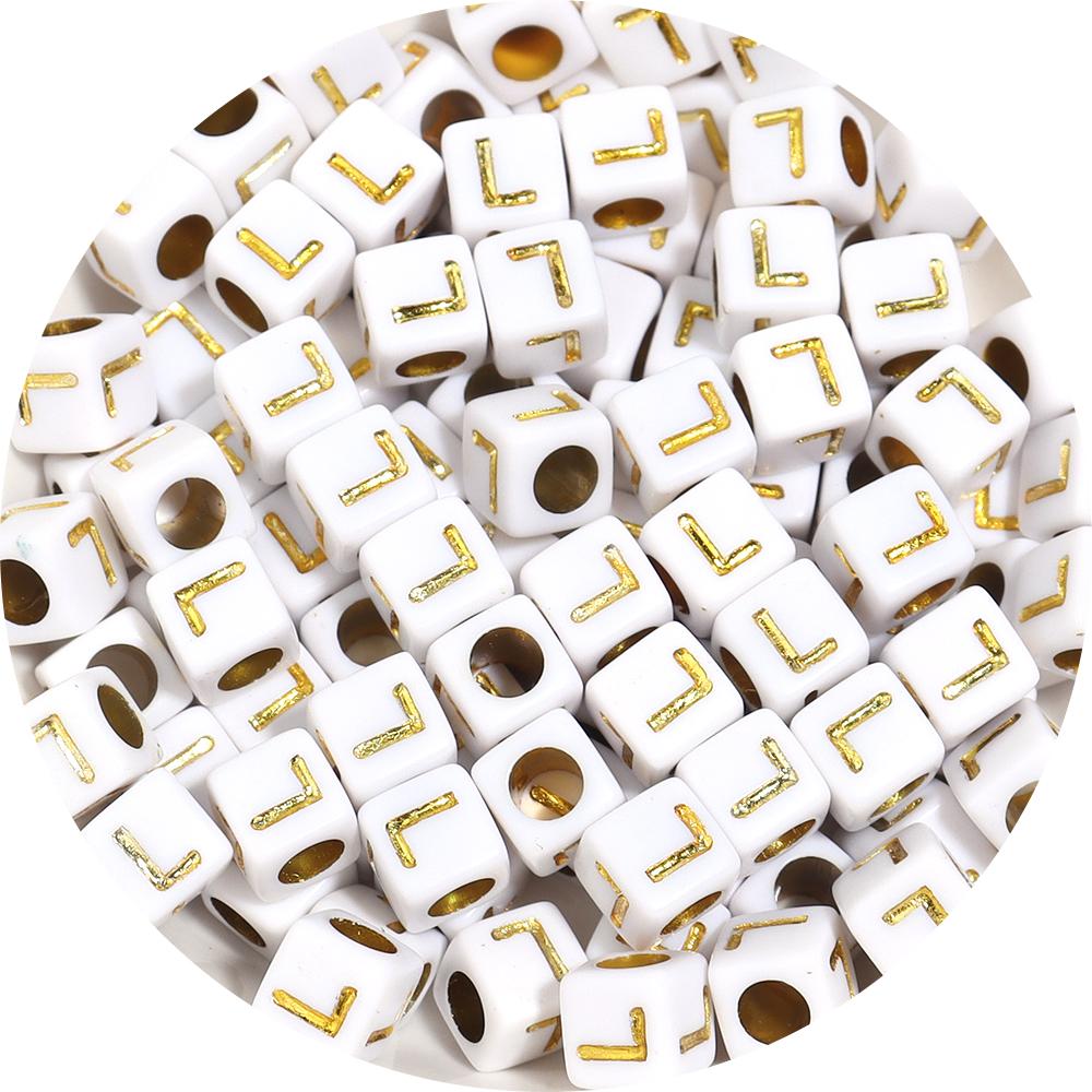 100pcs A-Z Acrylic Letter Square Beads Gold Color 6mm Large Hole Loose Bead for DIY Bracelet Necklace Jewelry Beaded Accessories