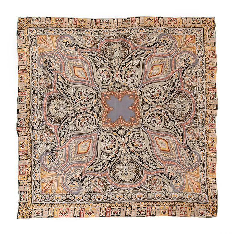Womens Silk Scarf Gift Set Retro Ethnic Style Square 105x105cm Mulberry Shawl