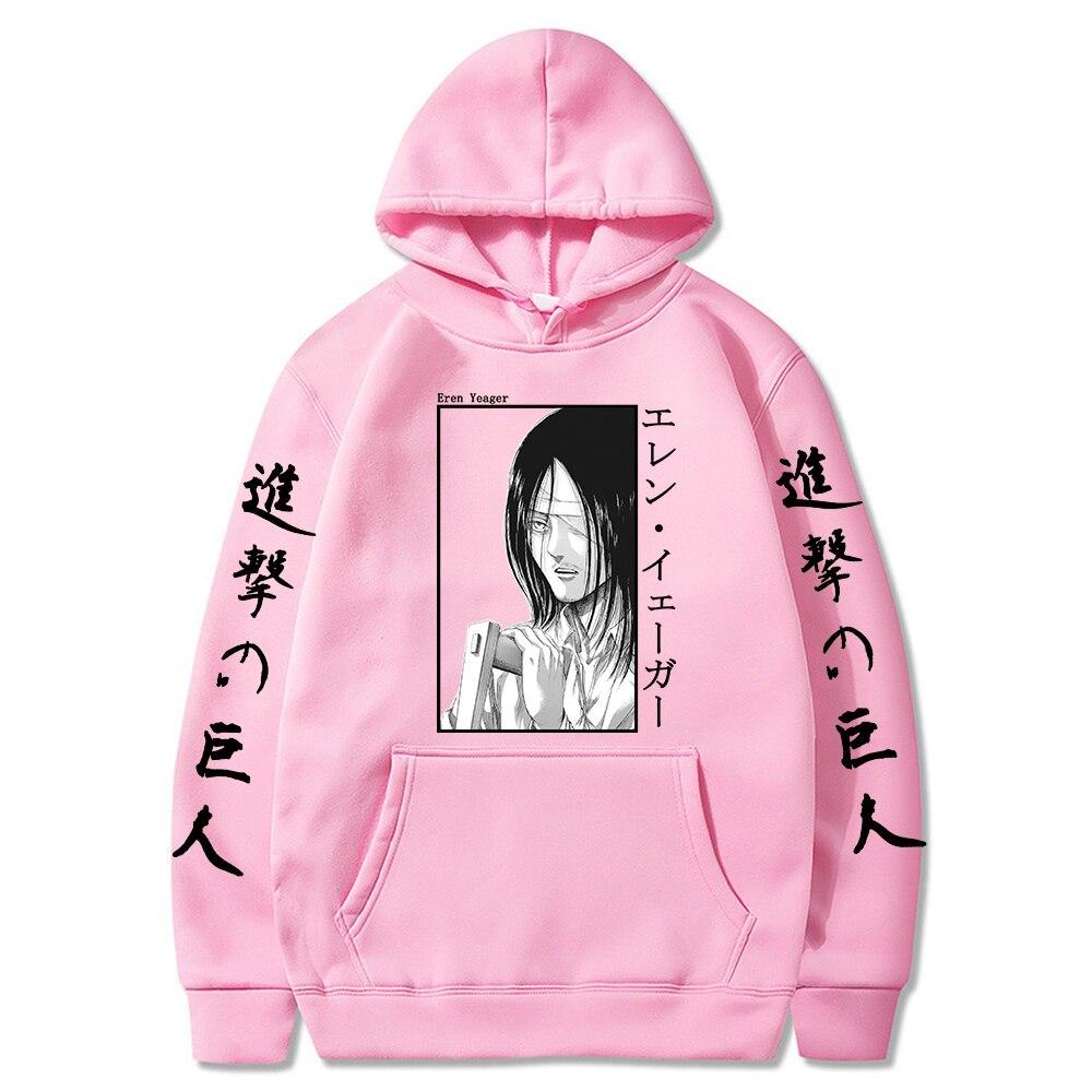 Attack on Titan Felpa con Cappuccio Stampata Eren Yeager Hoodie AOT Felpa a Tinta Unita Pullover a Manica Lunga Harajuku Anime