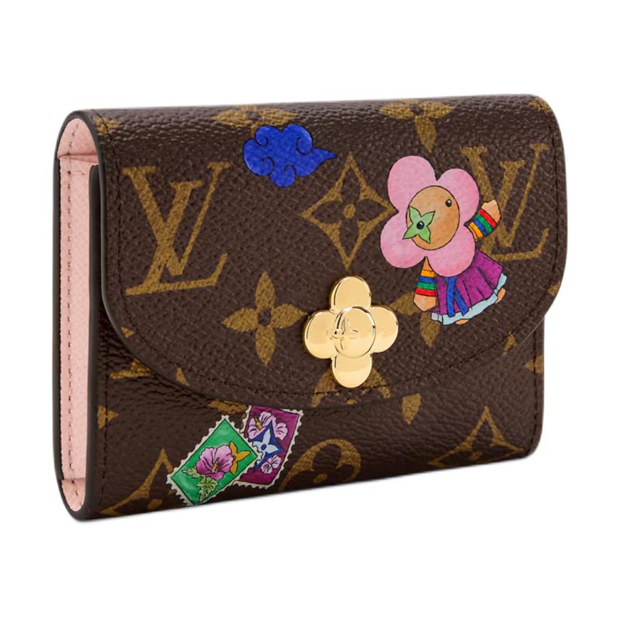 Louis Vuitton Rosalie Korea Limited Edition Gold Brand Mascot Accessory Coated Canvas Coin Purse Women Wallet Brown Pink M26626