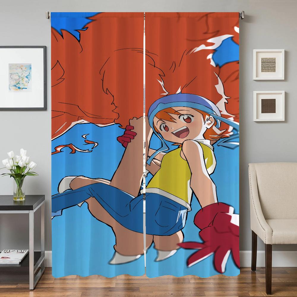 Heminredning Köksgardiner för Vardagsrum 2 Delar Mörkläggningsgardiner Dörrgardin D-digimon Sovrumsdekoration Avskärmning