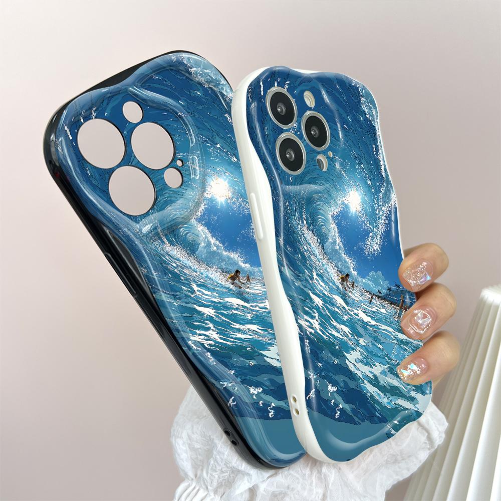 Roztomilý kreslený vzor krémová textura pouzdro vlnitý okraj měkký silikonový kryt pouzdro na telefon pro Huawei Honor Infinix Tecno iPhone