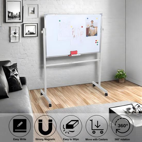 Rolling Whiteboard with Stand, Mobile Magnetic Dry Erase Board On Wheels, Adjustable Height