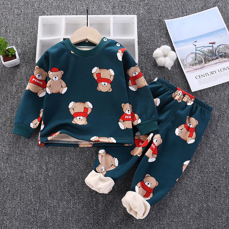 Children's Thermal Underwear Set Plus Velvet and Thick Autumn Clothes and Autumn Pants Infants and Young Children's Clothing