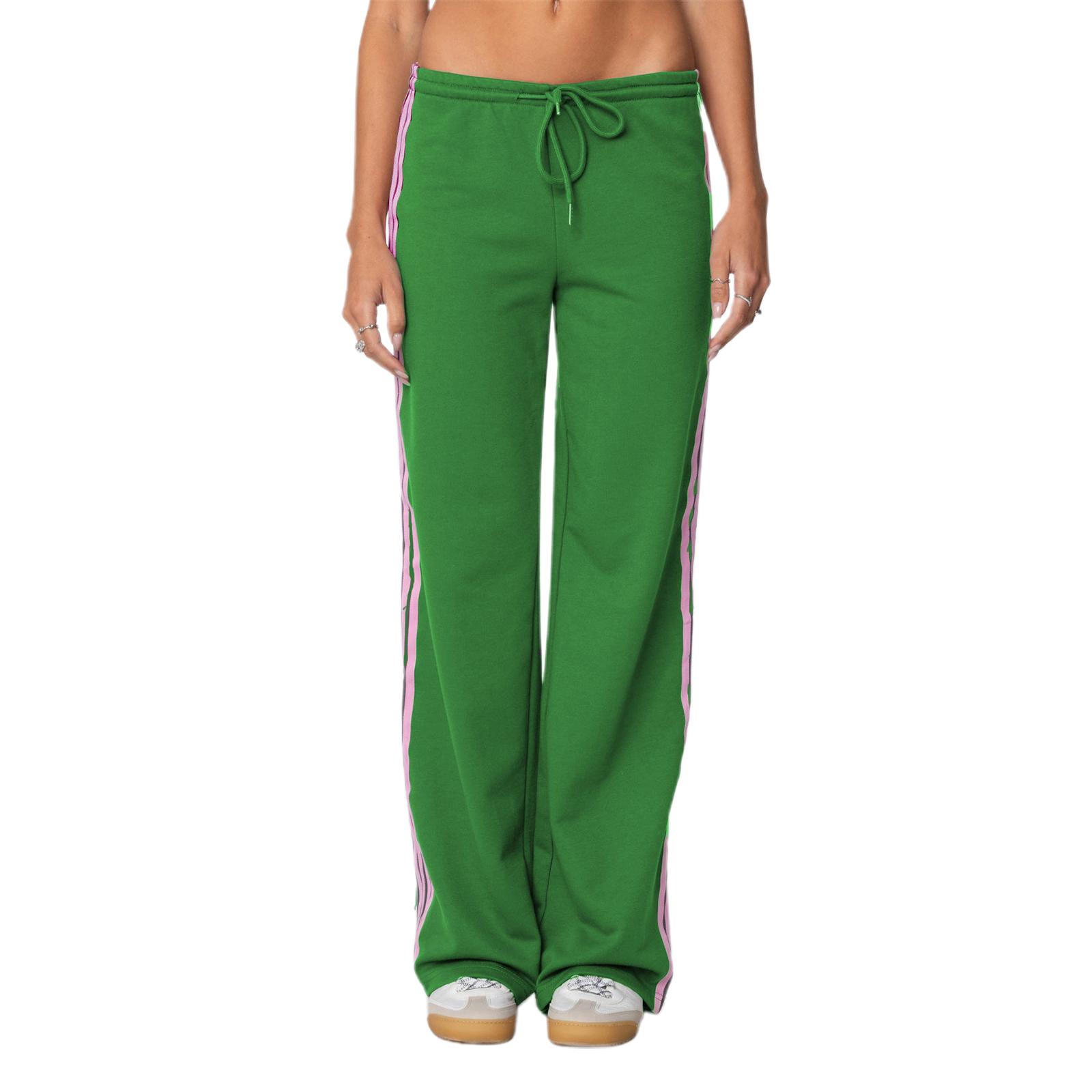 

Женские спортивные штаны с завязками на резинке и поясом в полоску по бокам, повседневные длинные брюки без застежек M зелёный