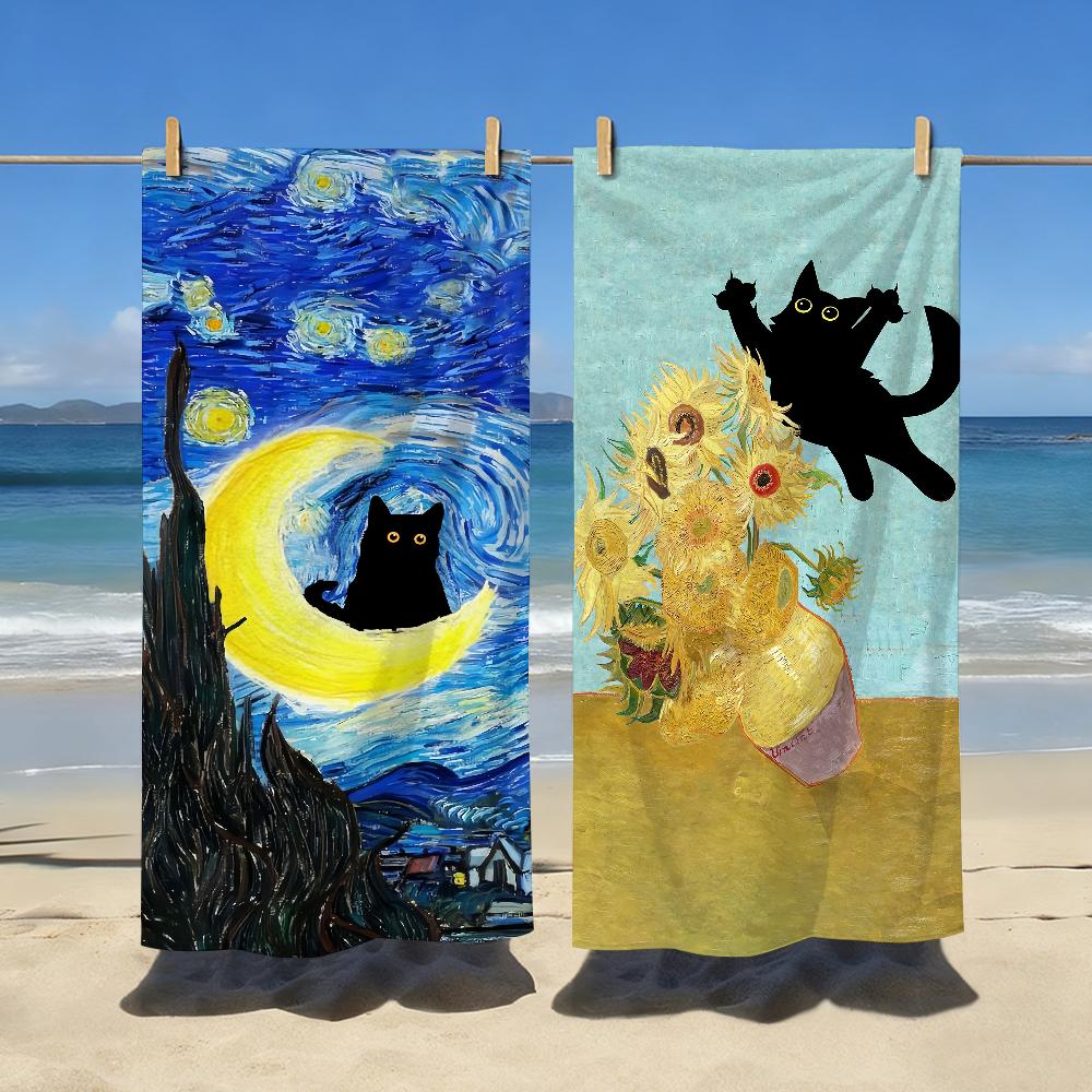 Lang Pattong White Van Gogh Art Cat Print Towel Soft Pool Gift For Travel Gym Shower Camping Quick Dry Sports Large Beach Towels