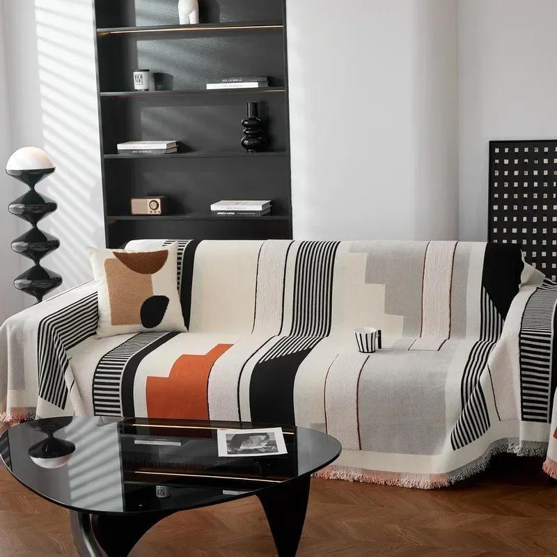 

Покрывало для дивана Nordic для гостиной, универсальное, из шенилла, чехол для дивана, устойчивый к царапинам от кошек, с кисточкой, для офиса, путешествий, пикника 180x130cm S