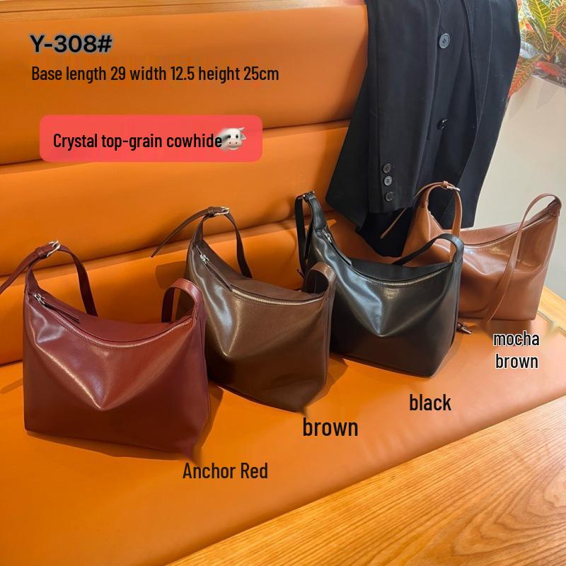2025 Women's Genuine Leather Crossbody Dumpling Bag - Soft Crystal Vegetable-Tanned Cowhide for Autumn/Winter